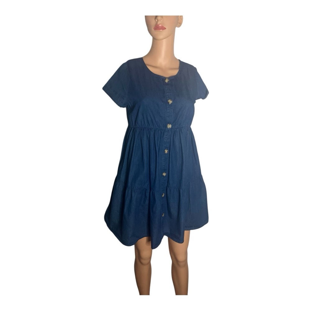 Cat & Jack Junior 100% Cotton Button down Short Sleeve Blue Dress XL (14-16)